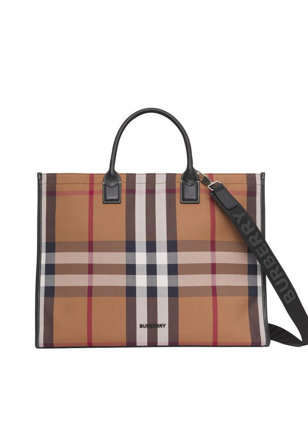 BURBERRY  Check Cotton Canvas Tote