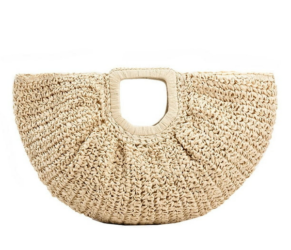 Sac En Paille Vacances Beige Non-Fermeture À Double Poignée