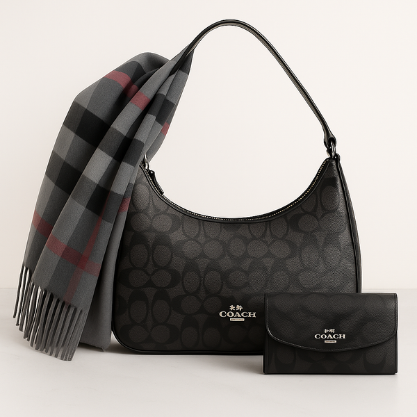 Pack Coach – Sac + Portefeuille + Écharpe Burberry Cachemire